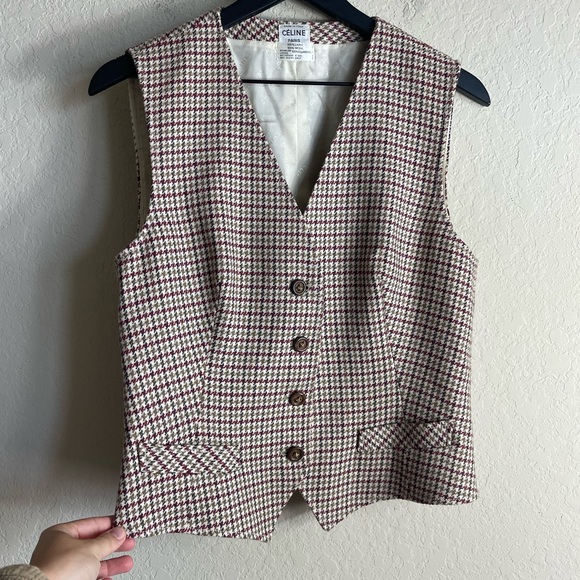 Vintage Celine Wool Houndstooth Vest Size 46 - Picture 1 of 8